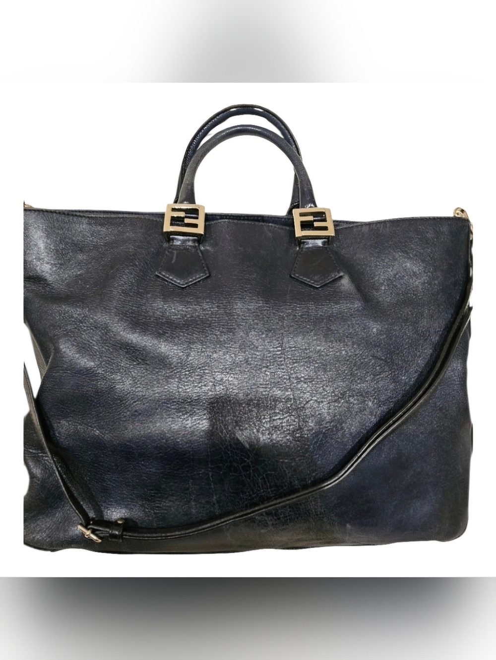 Authenric Dark Navy Blue Fendi Twins FF Tote Bag Crossbody